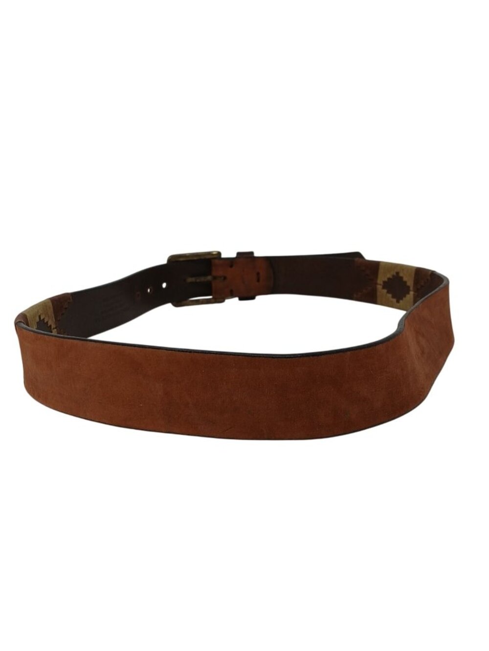 Gaucho Brown Leather Belt 100 cm 38-40 Embroidered Western Tribal w/Buckle #D35G - Picture 6 of 9